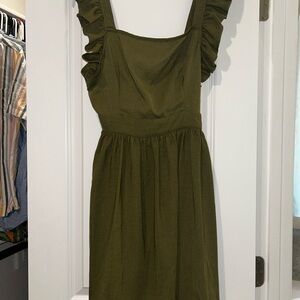 Olive Green Ruffle Strap Dress